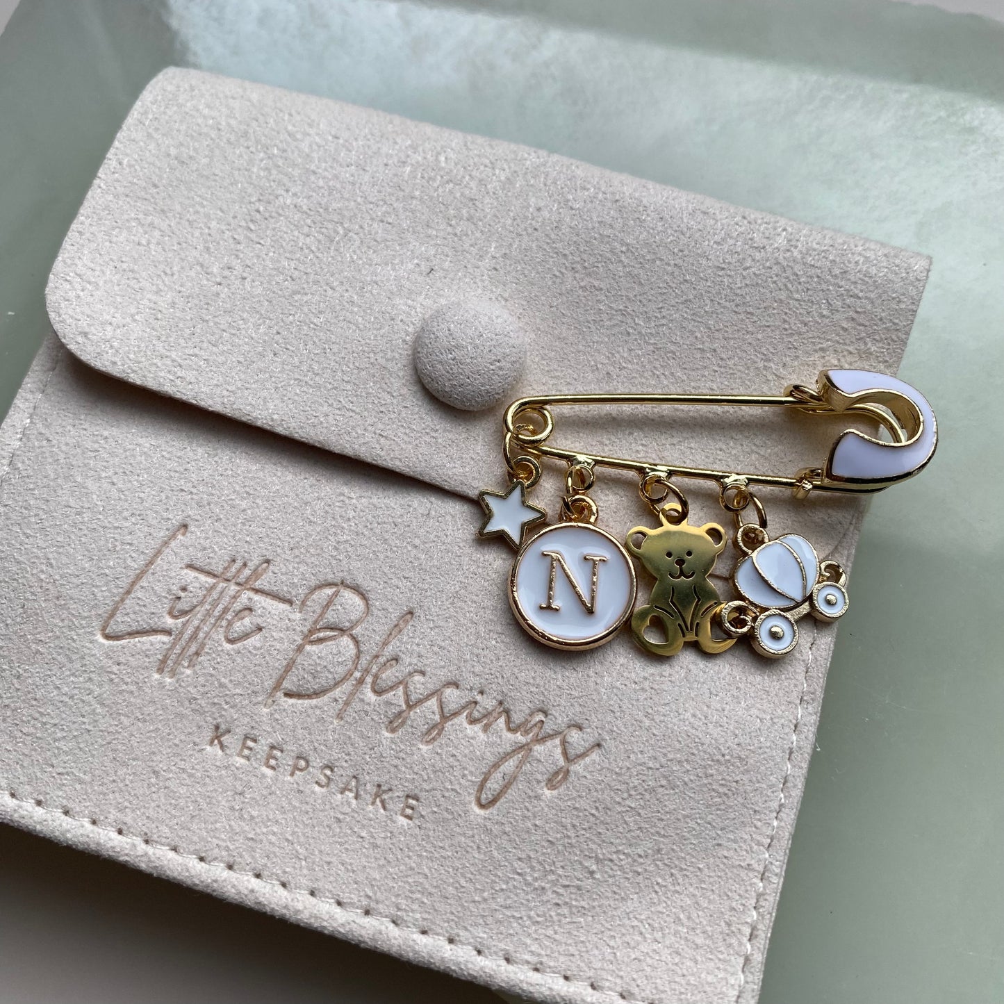 ENAMEL WHITE / GOLD INITIAL CHARM